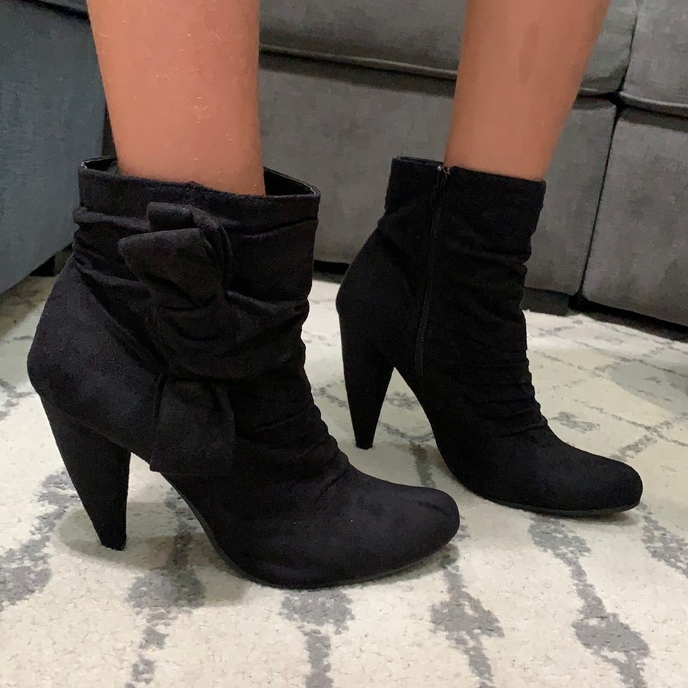 Women’s black faux suede heeled boots